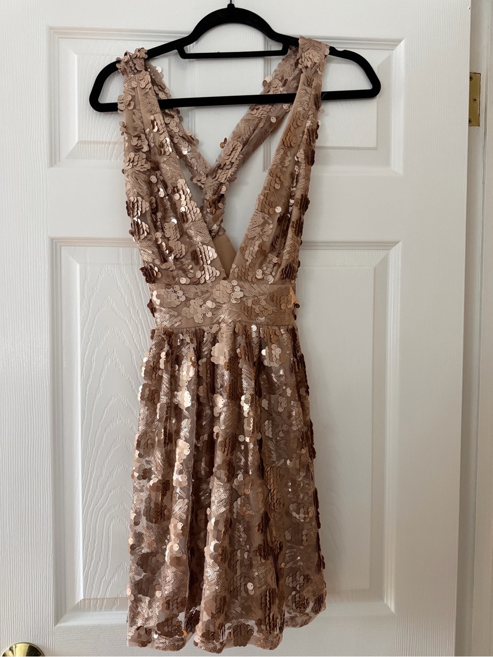 Lulu's Rose Gold Sequin V-Neck A-Line Dress